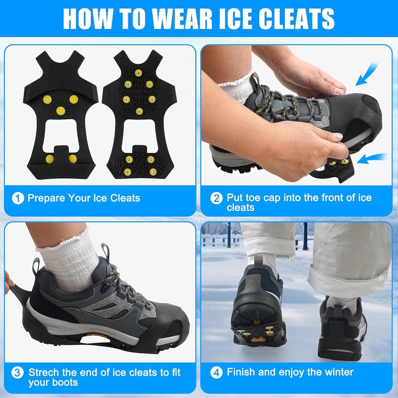 VATEICO Ice Snow Cleats for Shoes Boots Non Slip Ice Cleats Overshoe for Walking on Snow and Ice Rubber Crampons with 10-Stud Ice Rubber Cleats Slip-on Stretch Footwear - Image 5